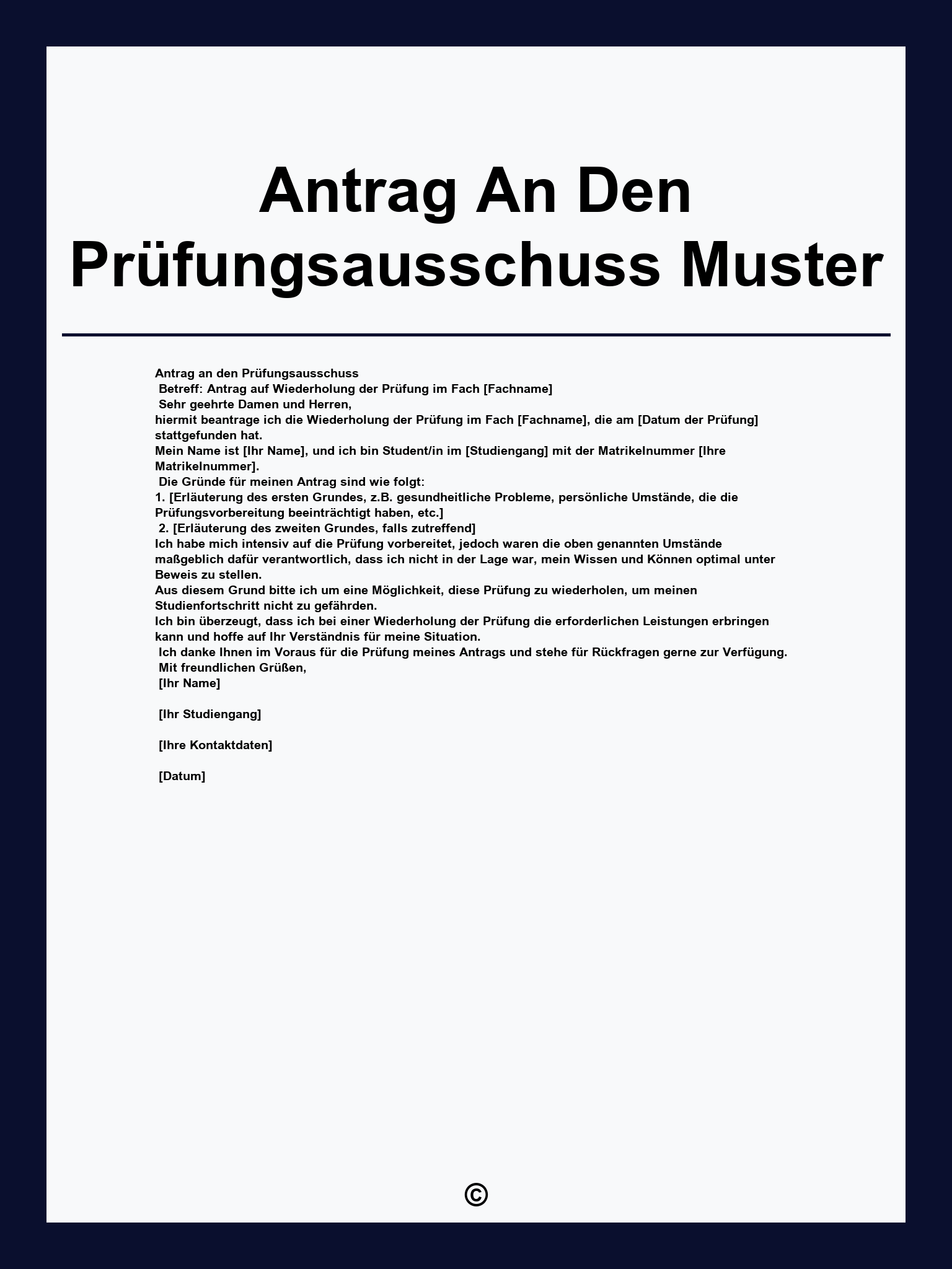 Antrag An Den Prüfungsausschuss Muster