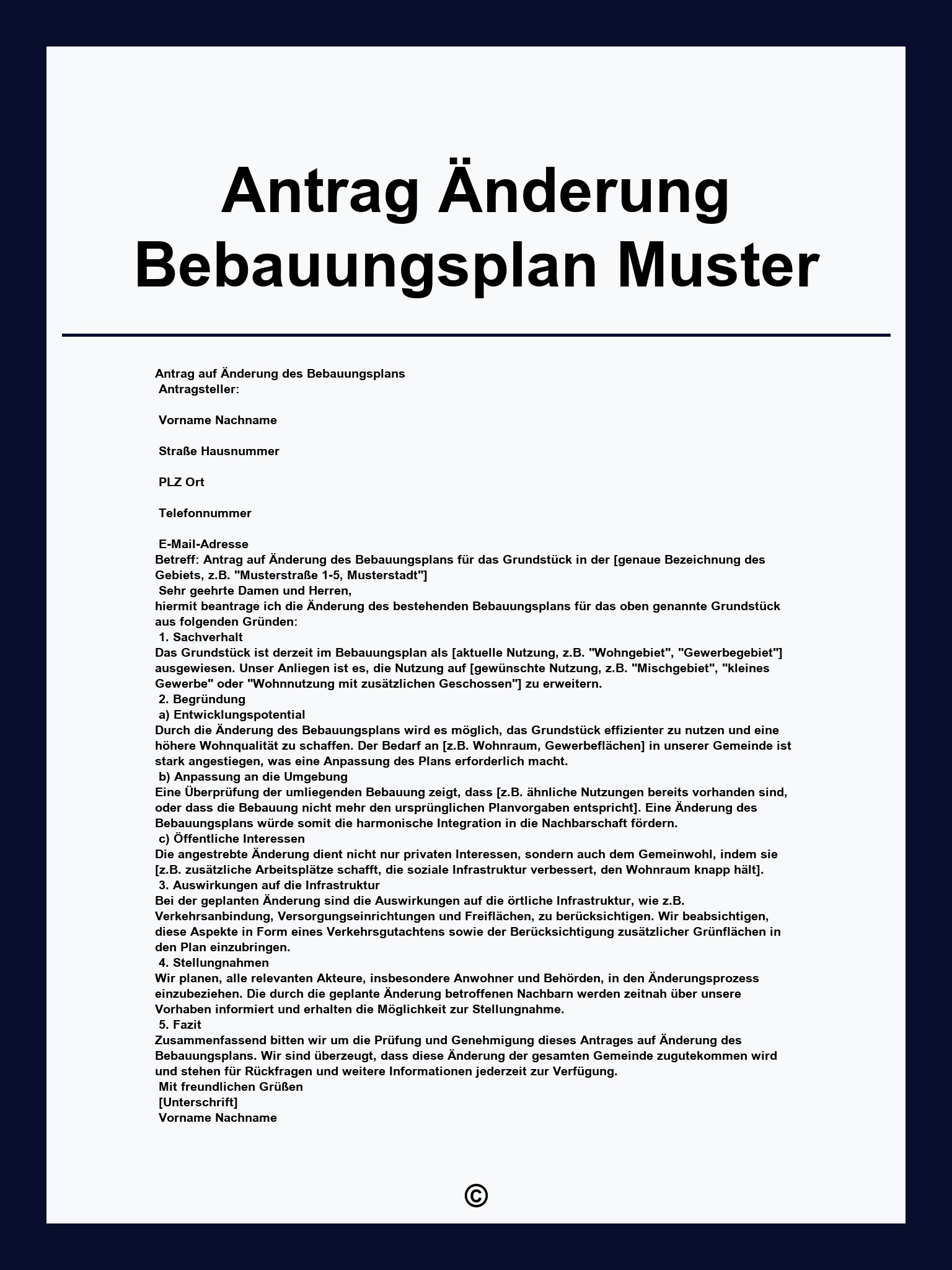 Antrag Änderung Bebauungsplan Muster