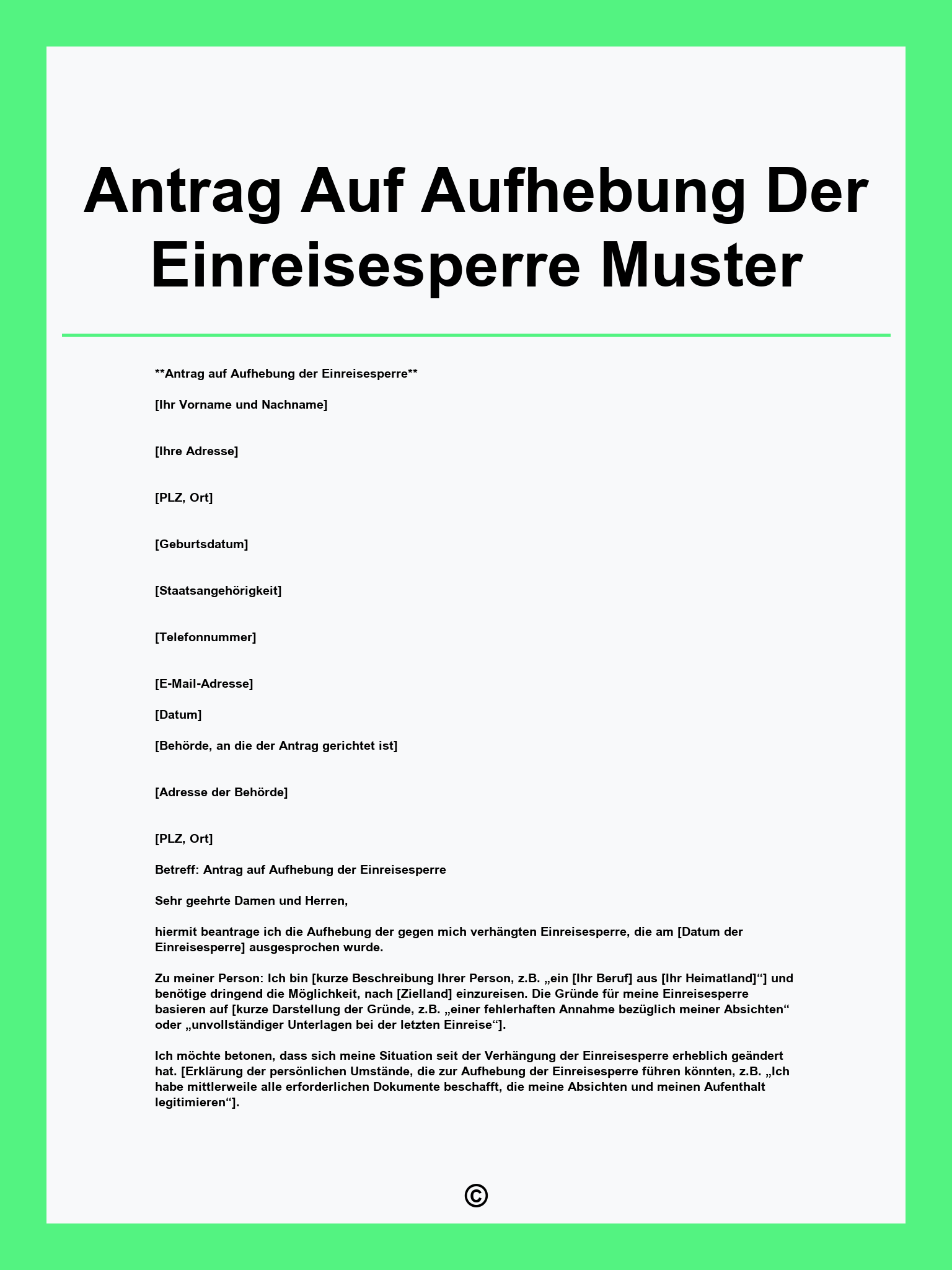 Antrag Auf Aufhebung Der Einreisesperre Muster