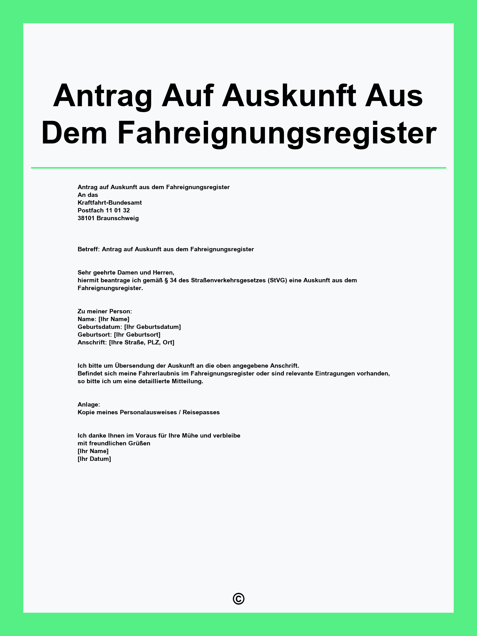 Antrag Auf Auskunft Aus Dem Fahreignungsregister