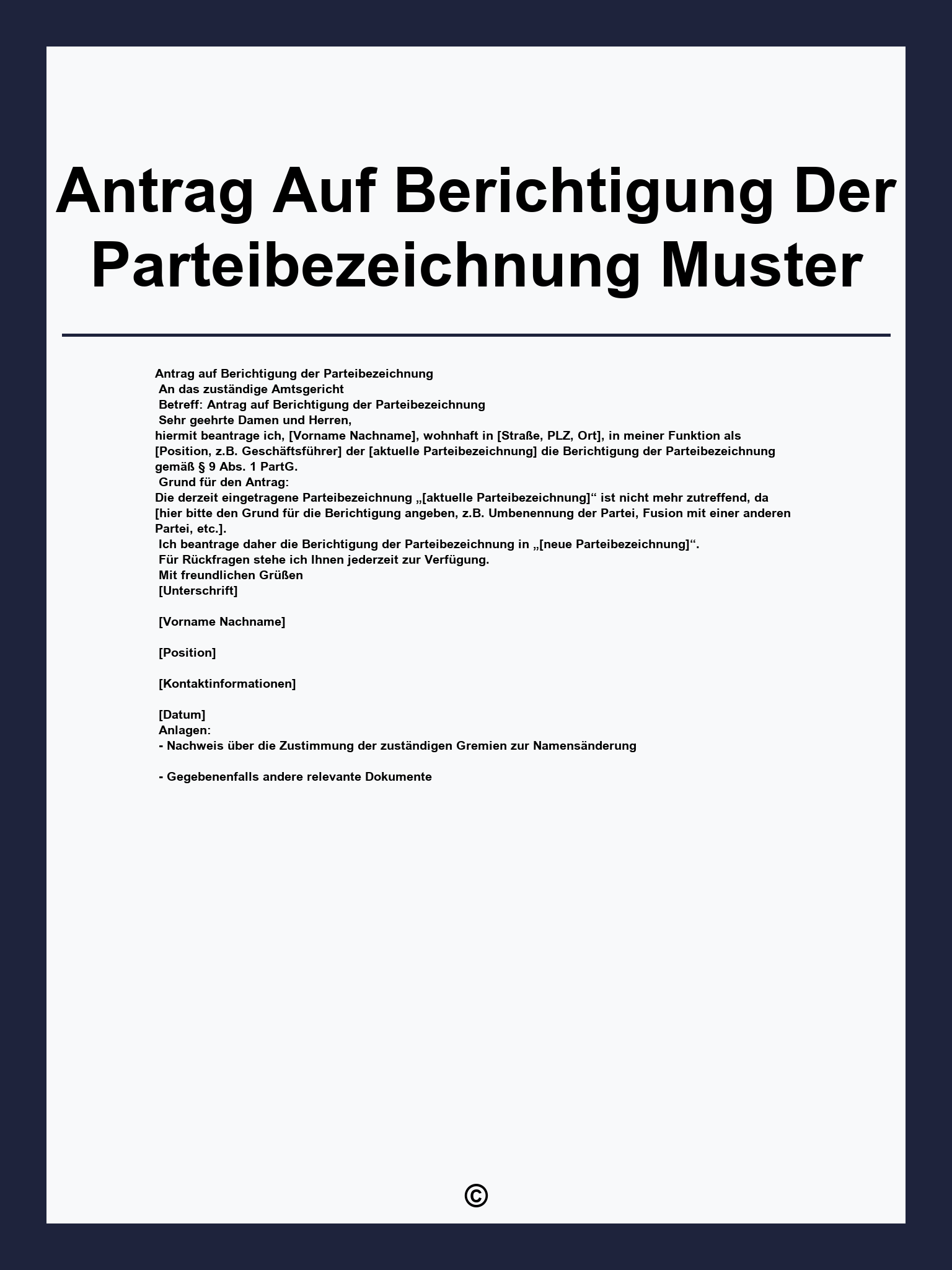 Antrag Auf Berichtigung Der Parteibezeichnung Muster