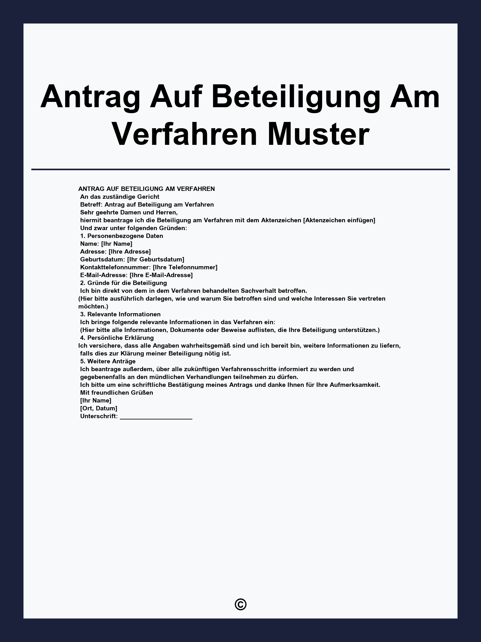 Antrag Auf Beteiligung Am Verfahren Muster