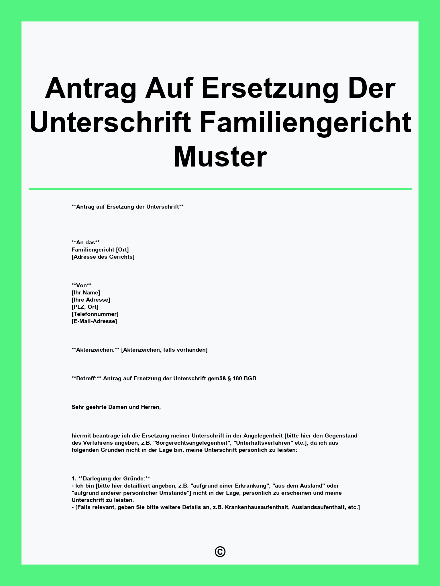Antrag Auf Ersetzung Der Unterschrift Familiengericht Muster
