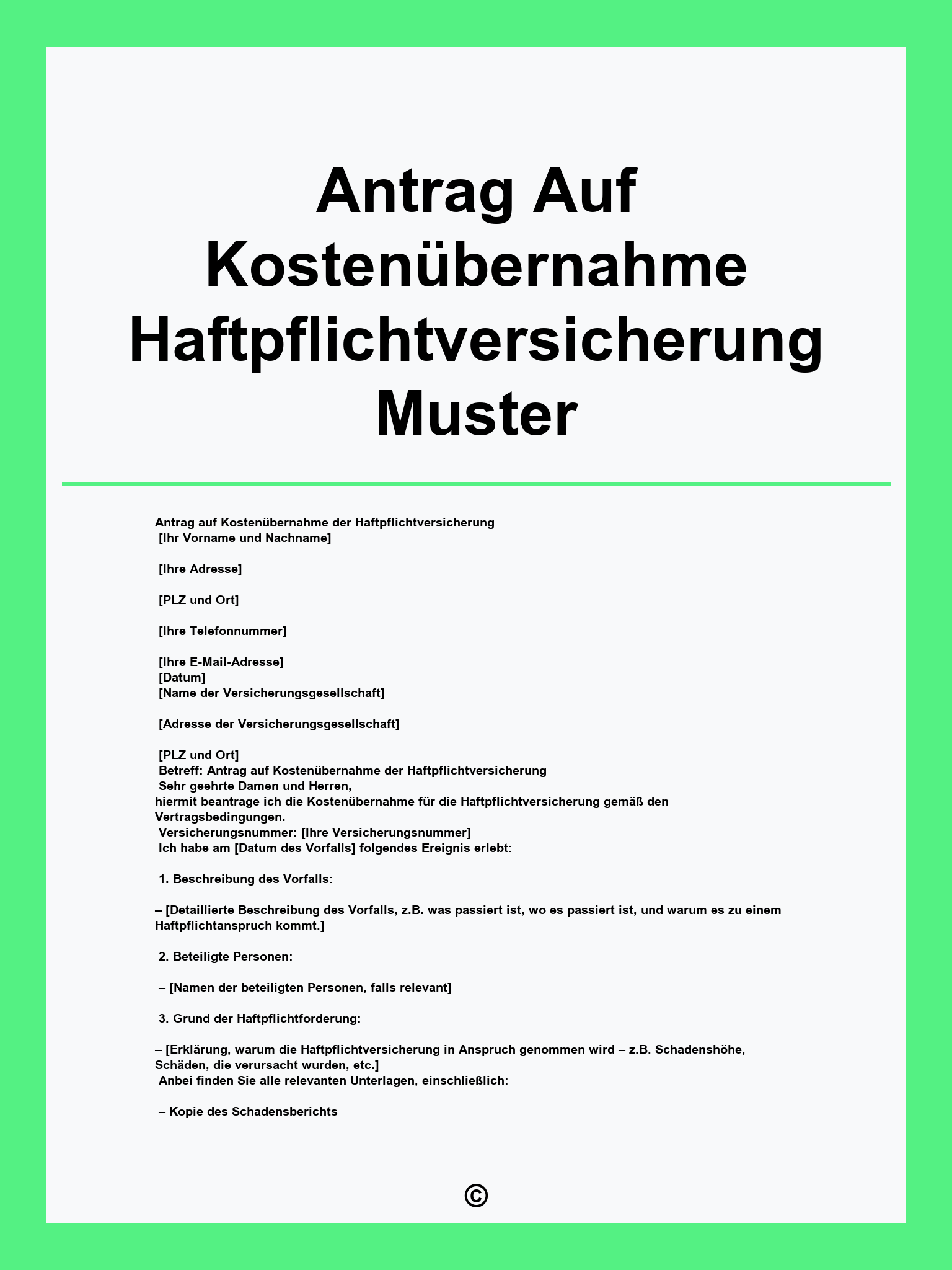 Antrag Auf Kostenübernahme Haftpflichtversicherung Muster