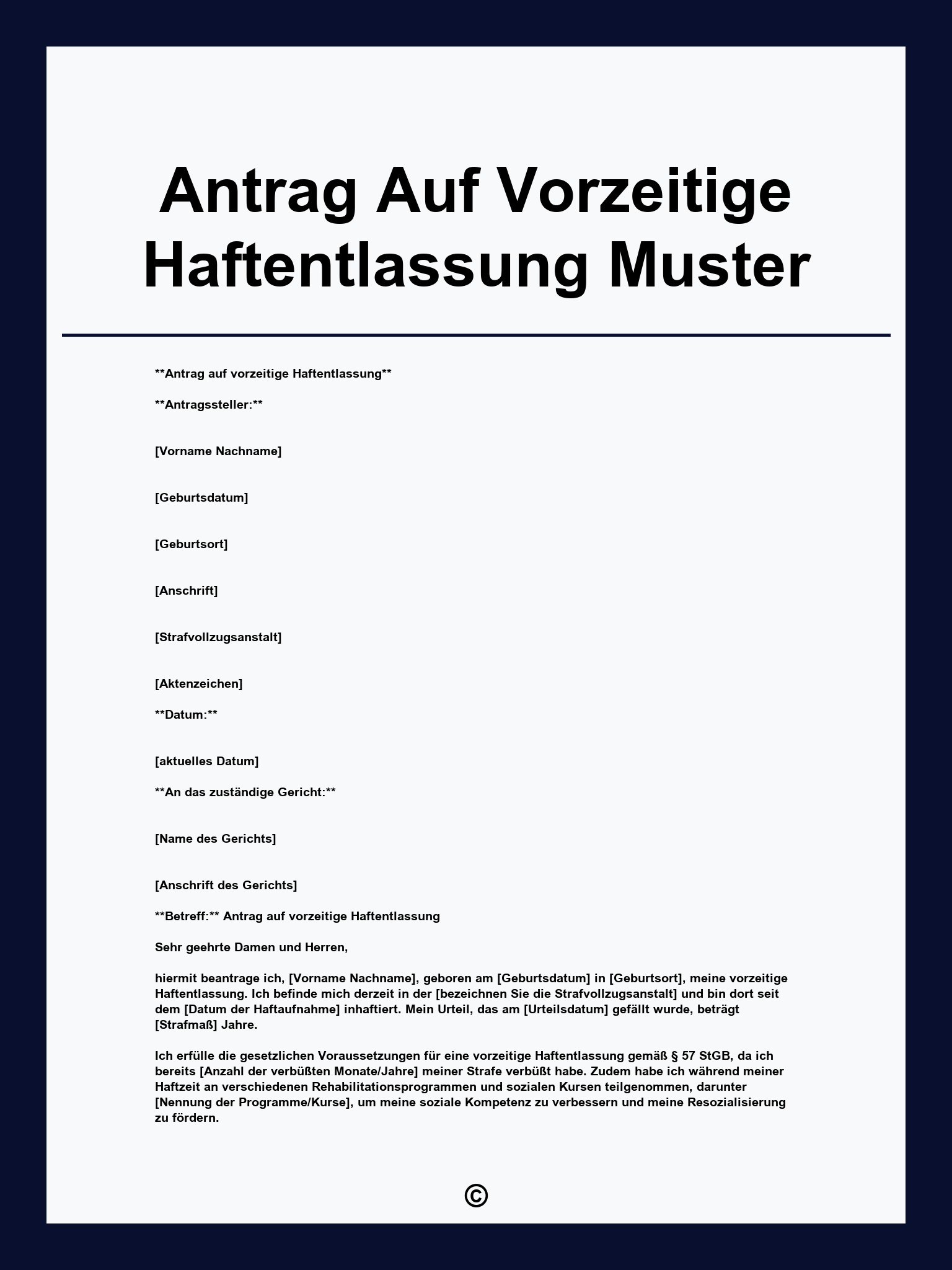 Antrag Auf Vorzeitige Haftentlassung Muster