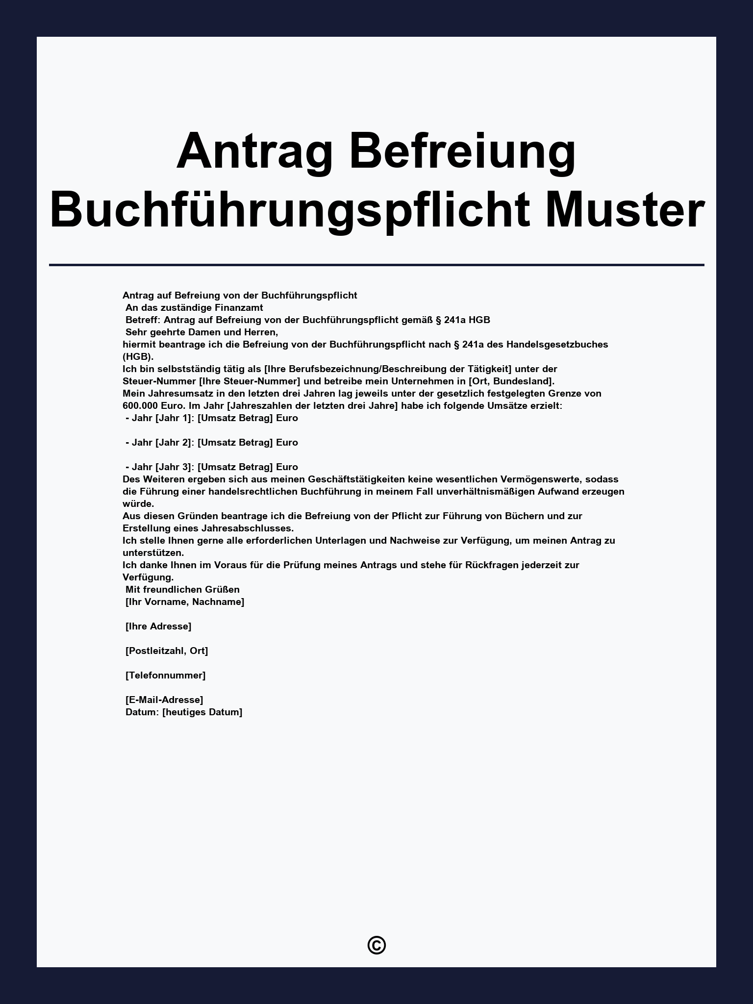 Antrag Befreiung Buchführungspflicht Muster