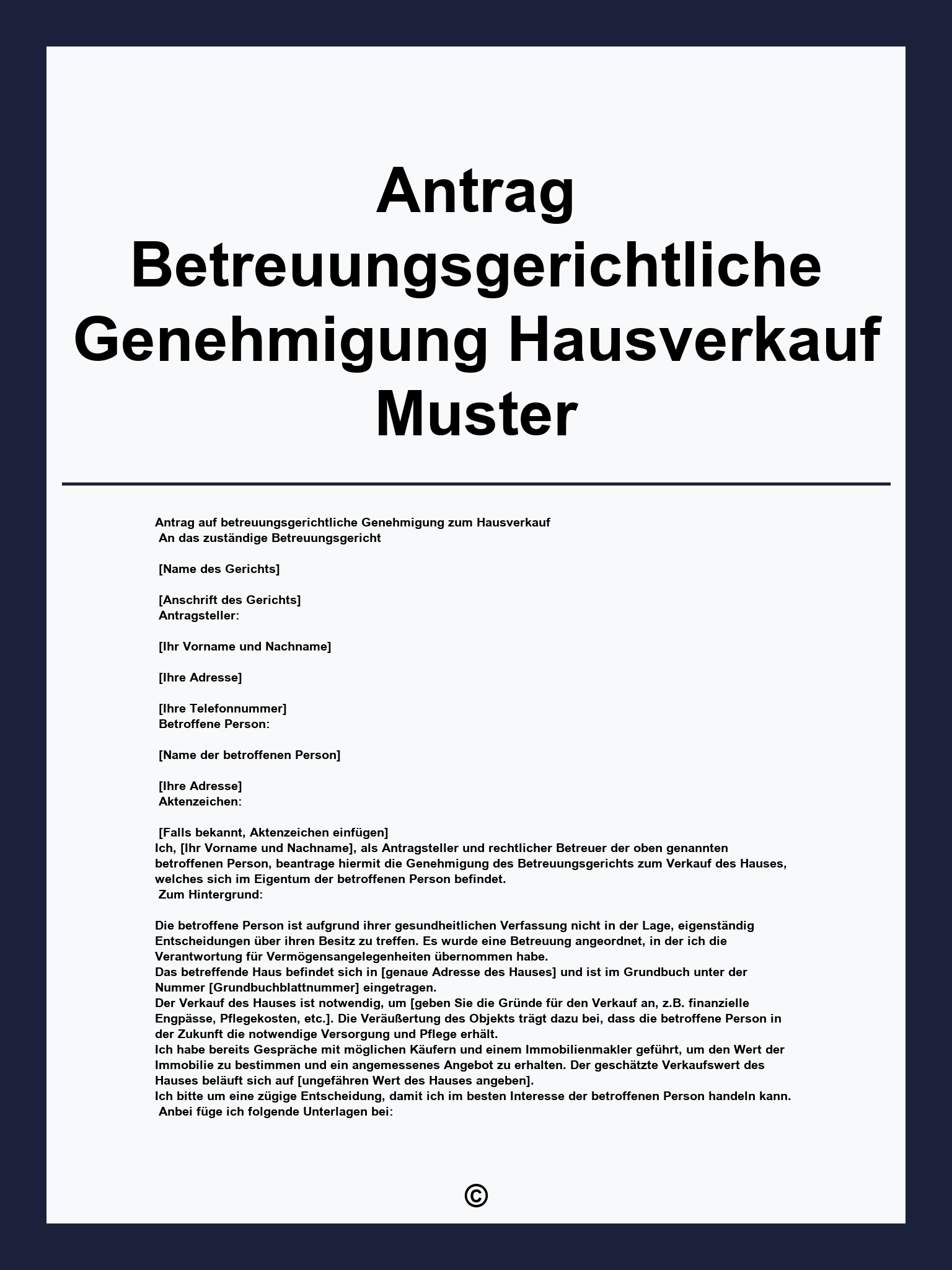 Antrag Betreuungsgerichtliche Genehmigung Hausverkauf Muster