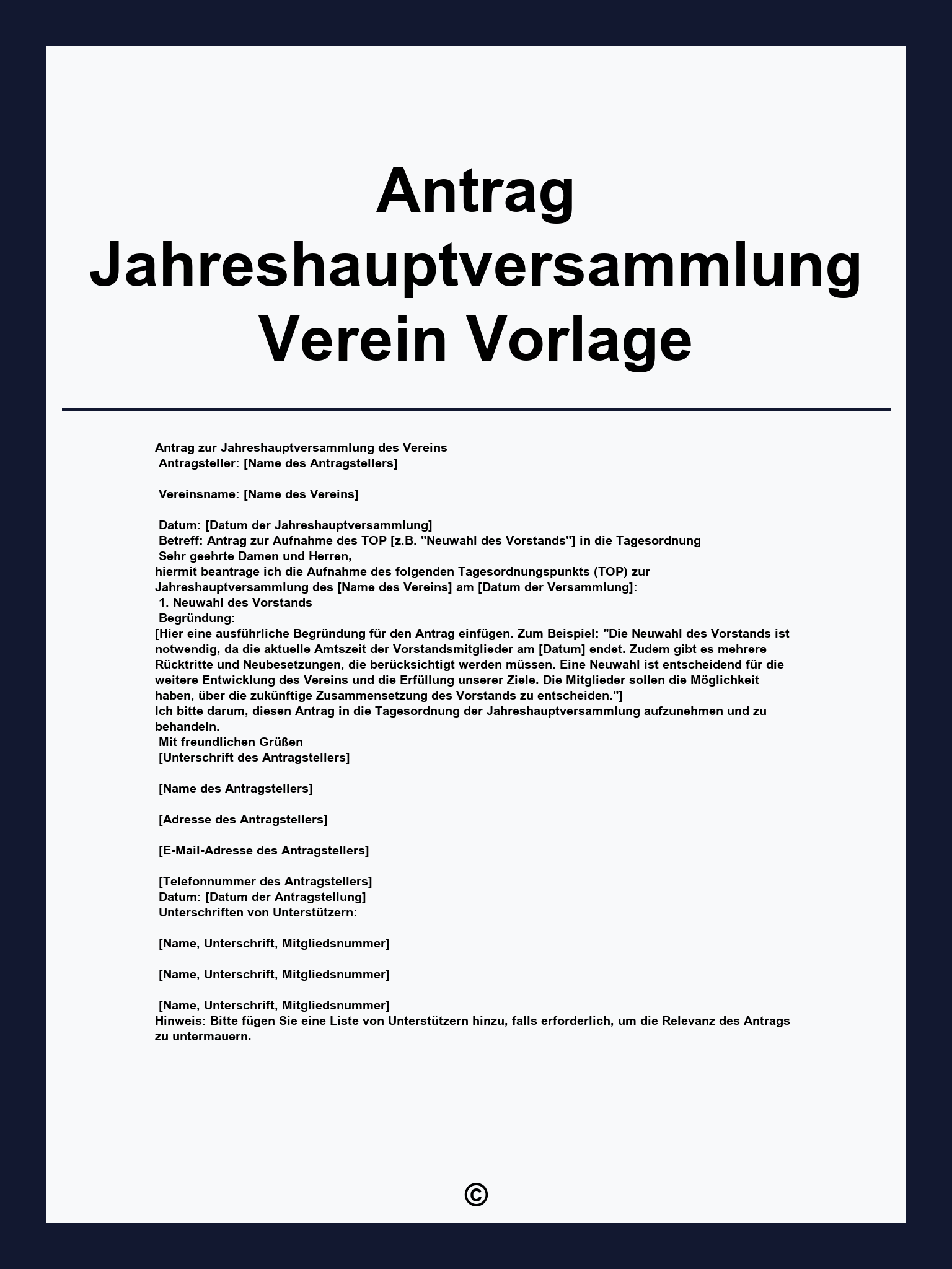 Antrag Jahreshauptversammlung Verein Vorlage