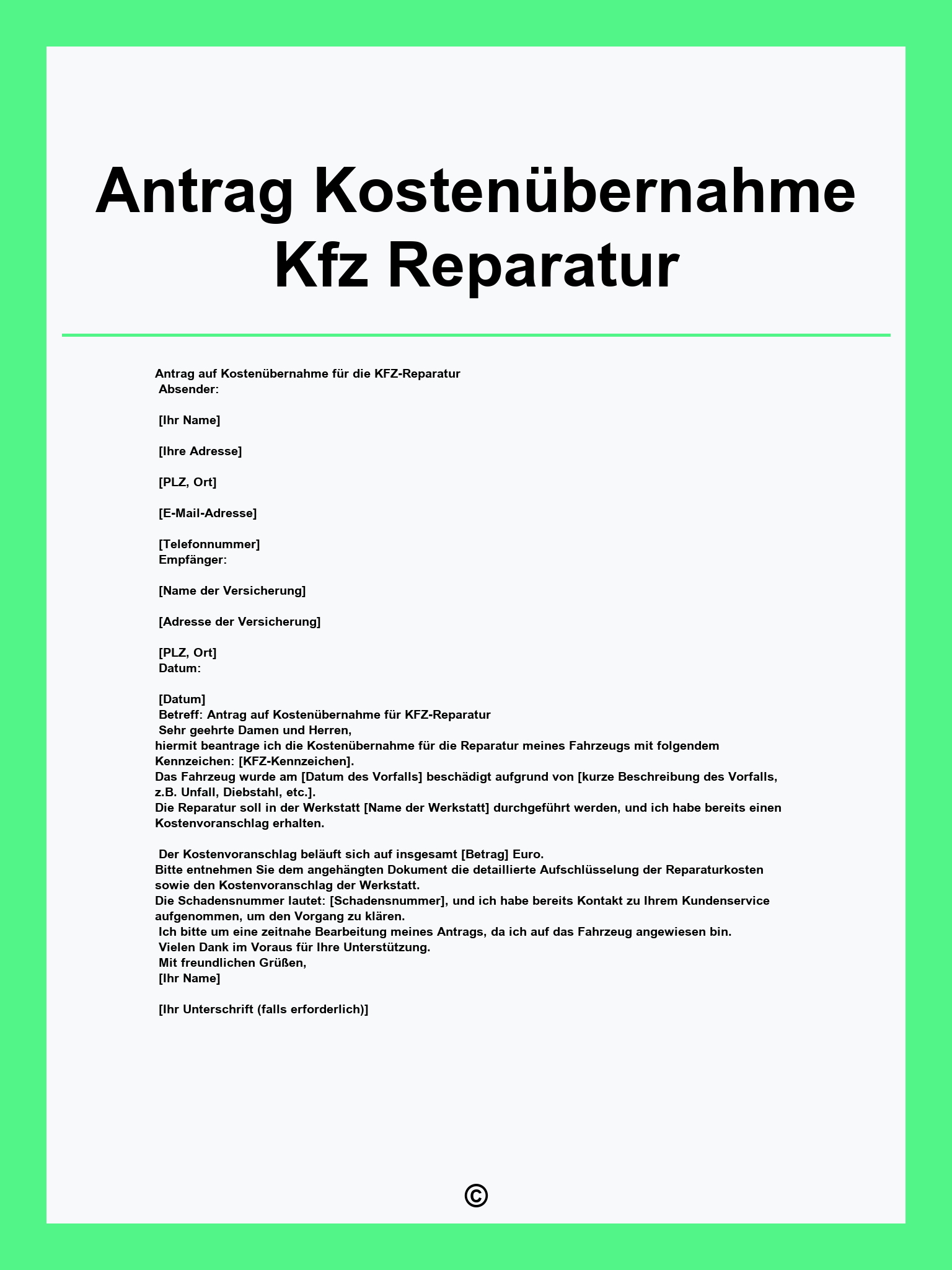Antrag Kostenübernahme Kfz Reparatur