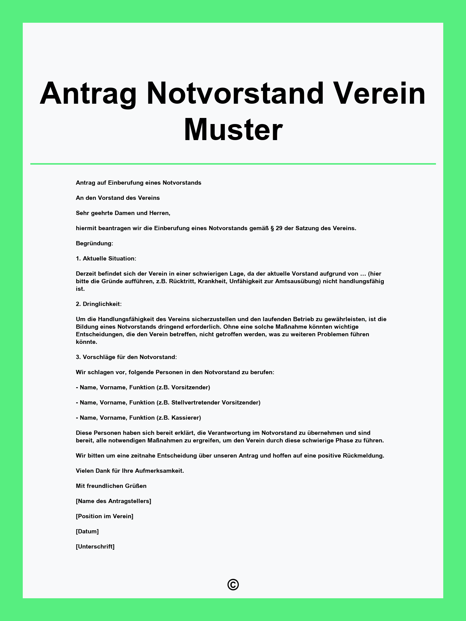 Antrag Notvorstand Verein Muster