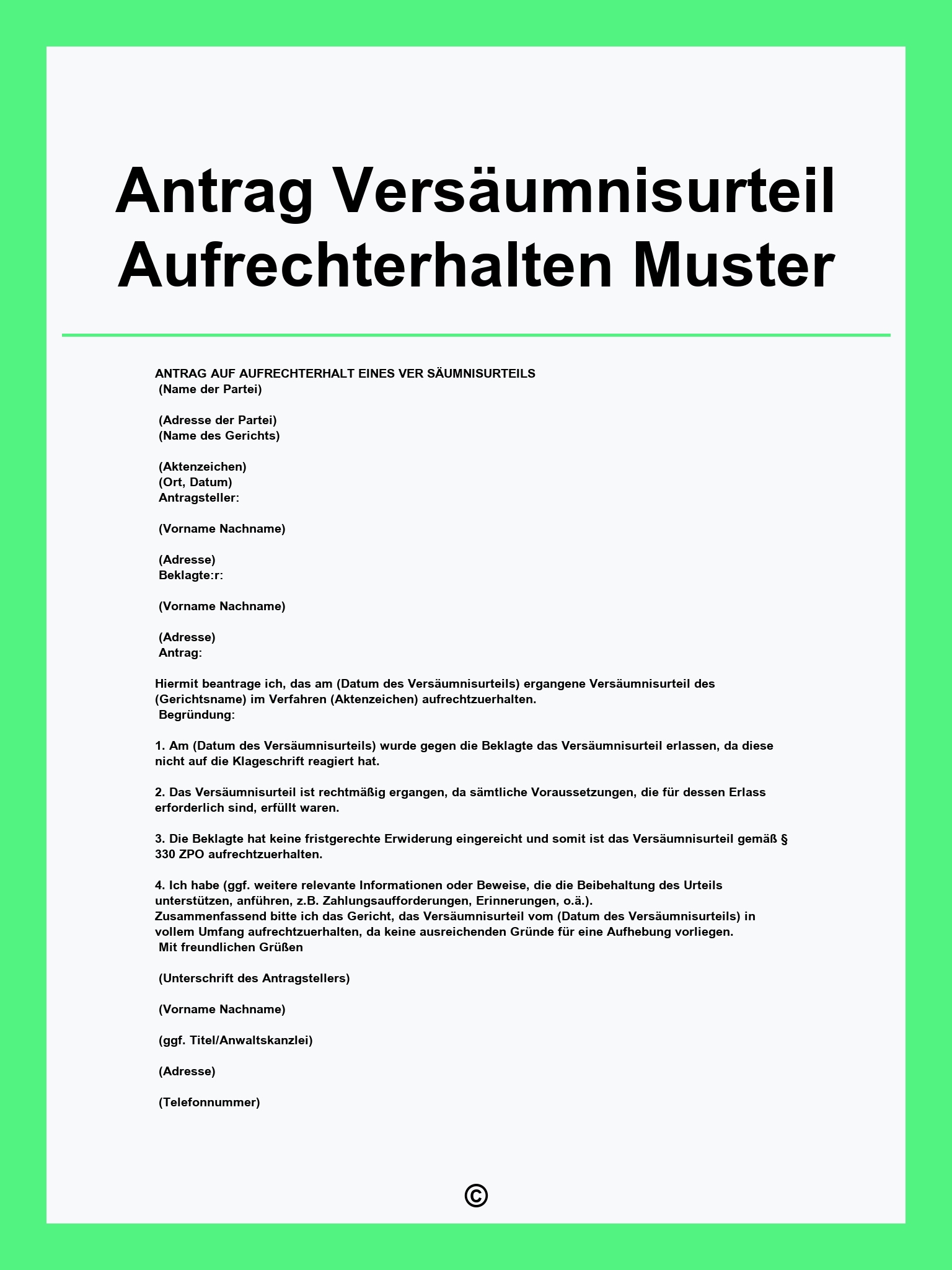 Antrag Versäumnisurteil Aufrechterhalten Muster
