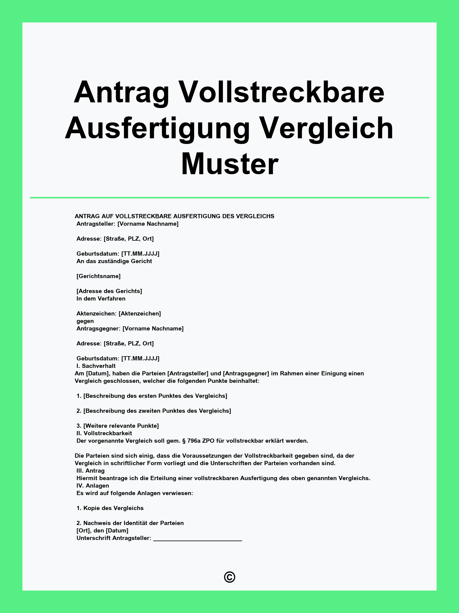 Antrag Vollstreckbare Ausfertigung Vergleich Muster