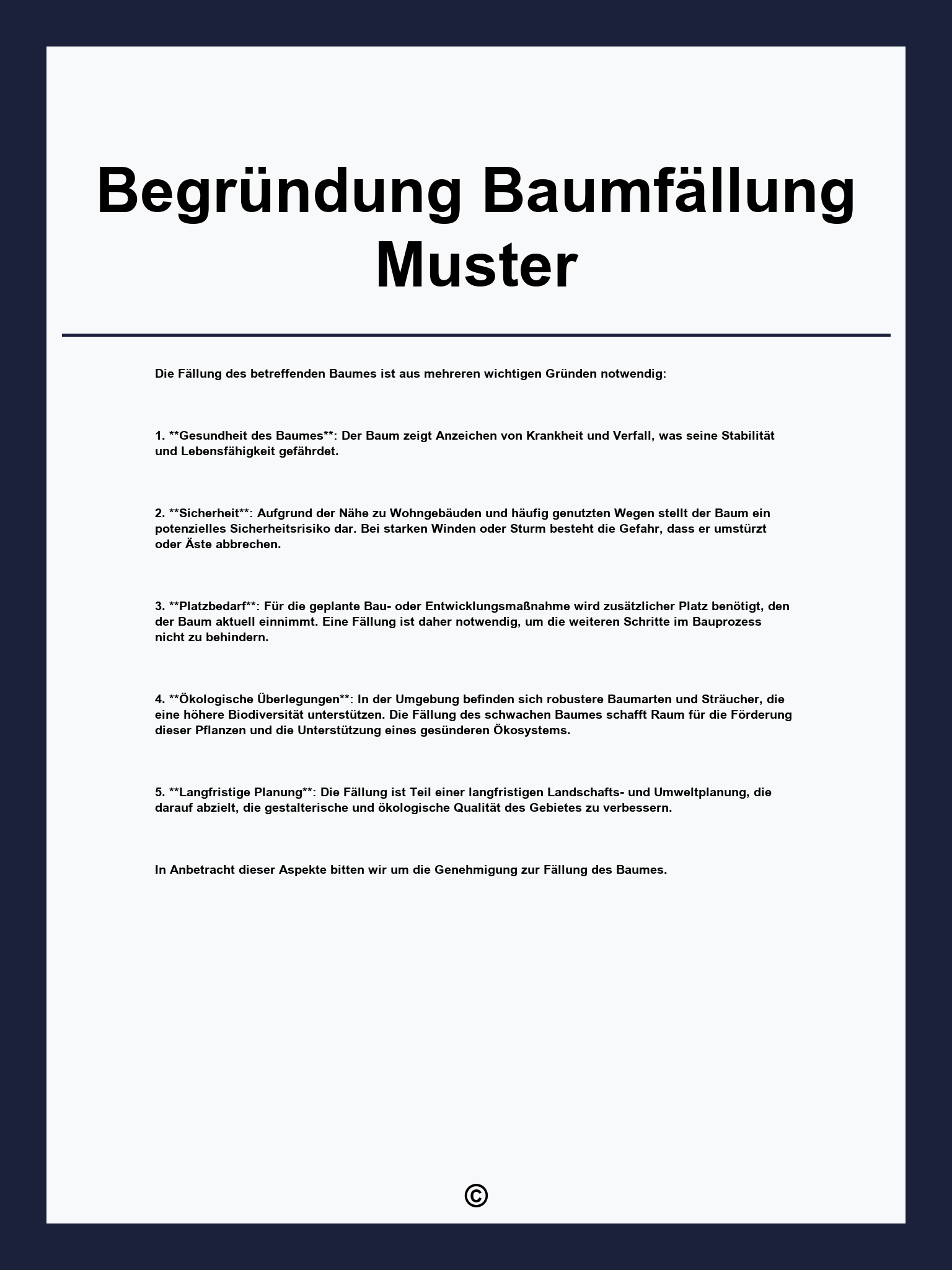 Begründung Baumfällung Muster