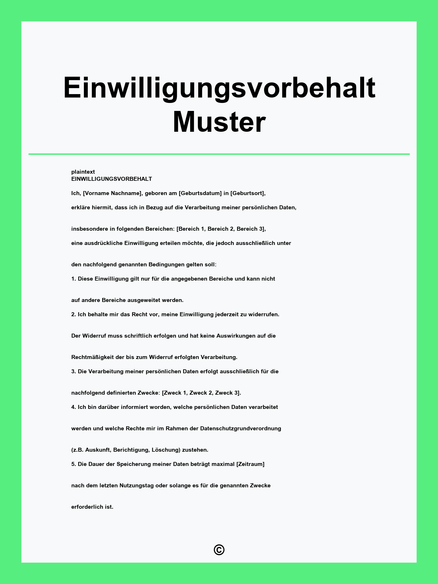 Einwilligungsvorbehalt Muster