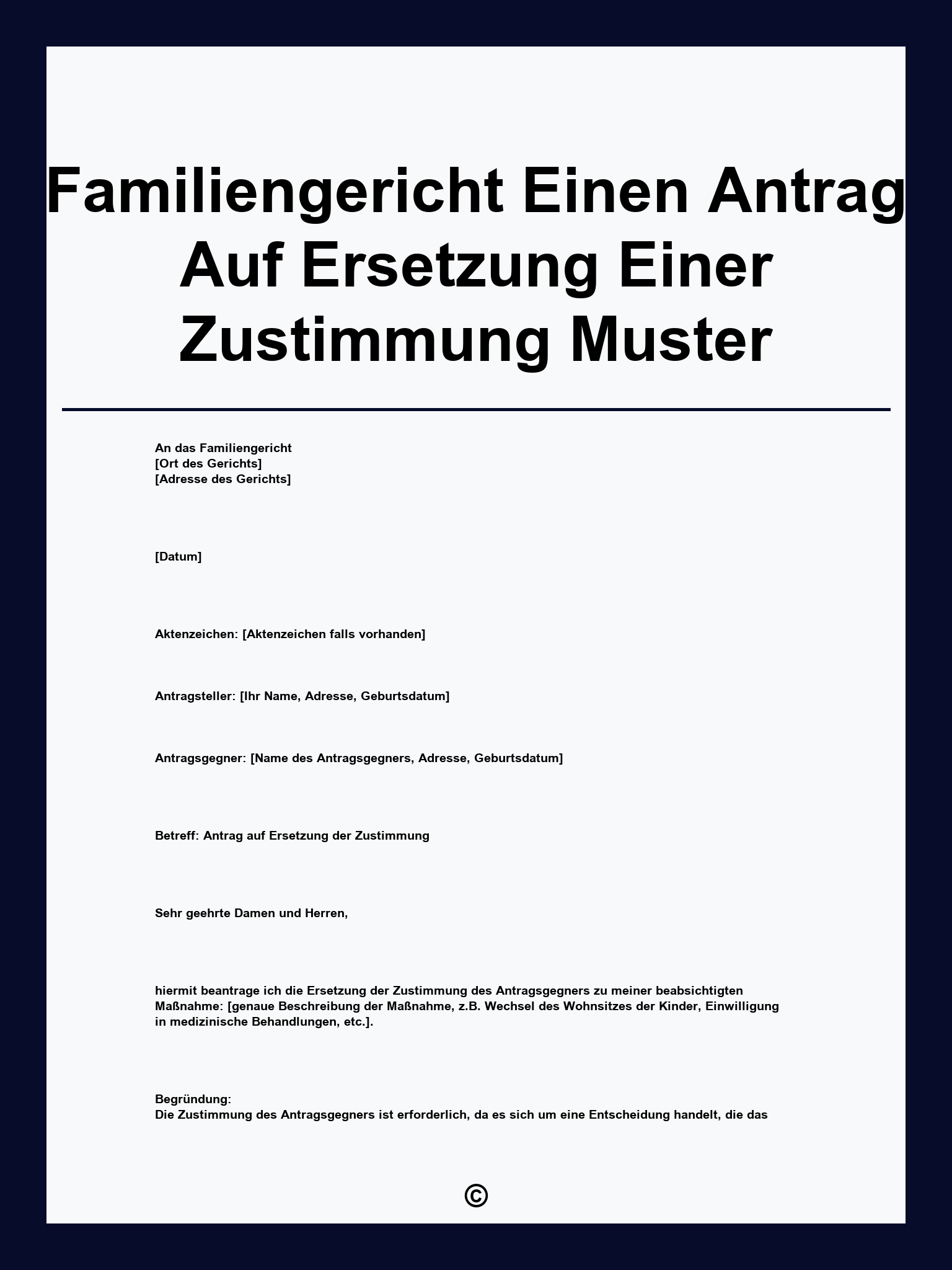 Familiengericht Einen Antrag Auf Ersetzung Einer Zustimmung Muster