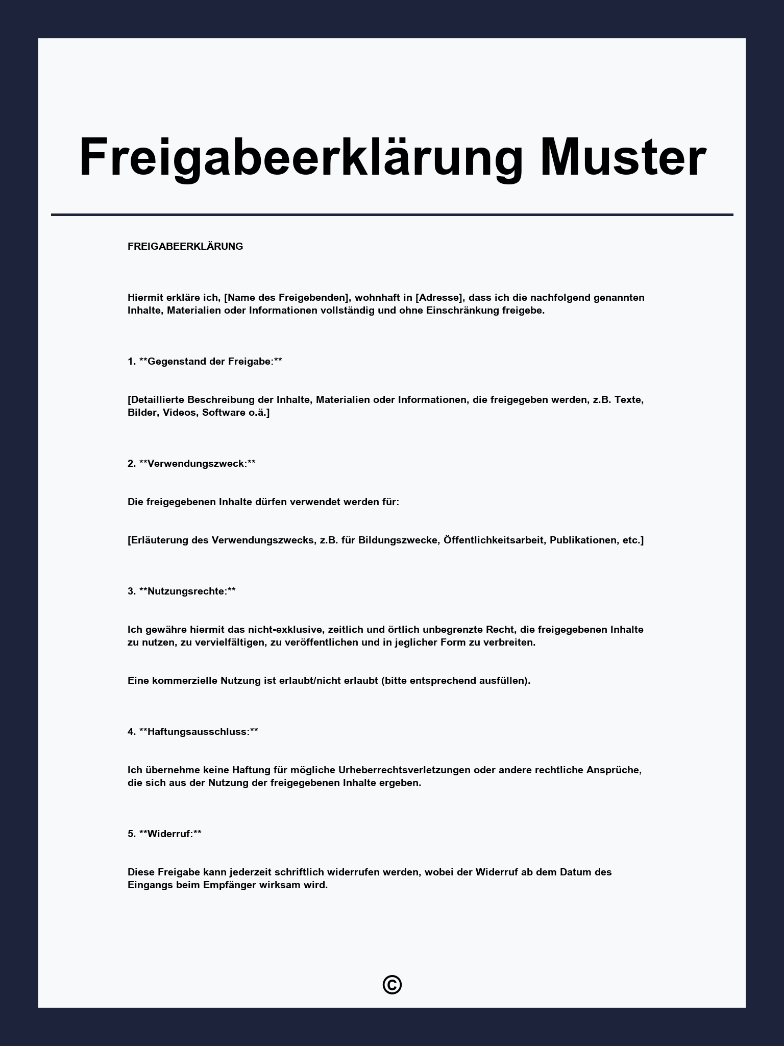 Freigabeerklärung Muster