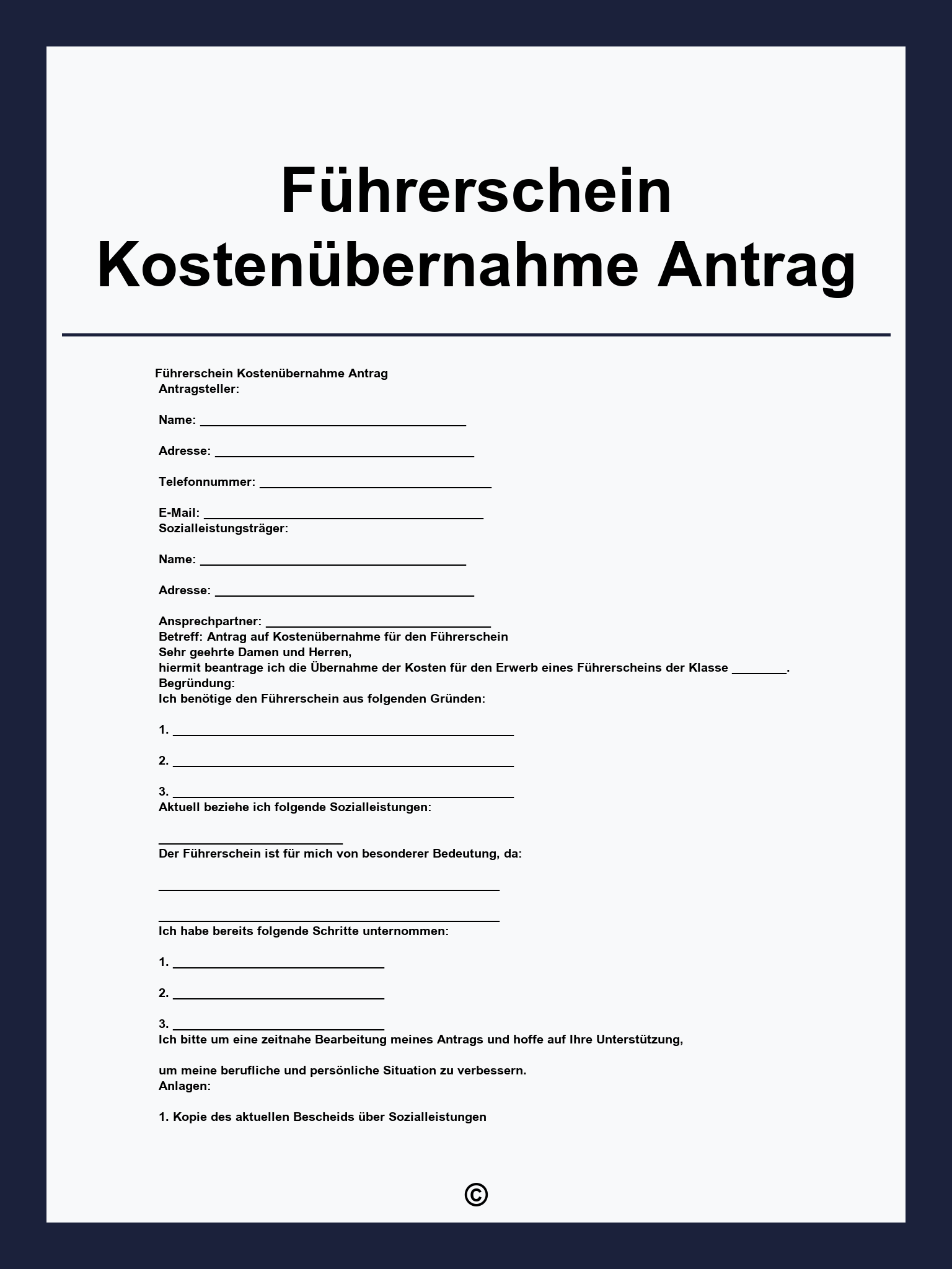Führerschein Kostenübernahme Antrag