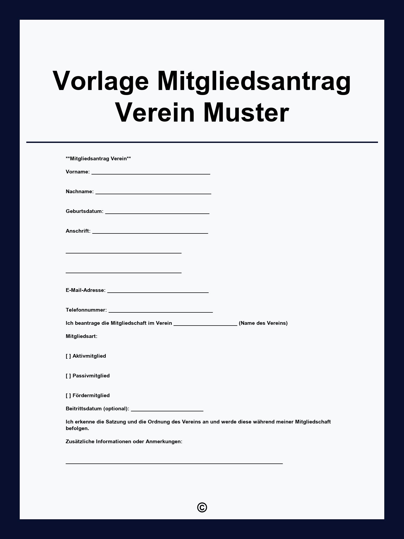 Vorlage Mitgliedsantrag Verein Muster