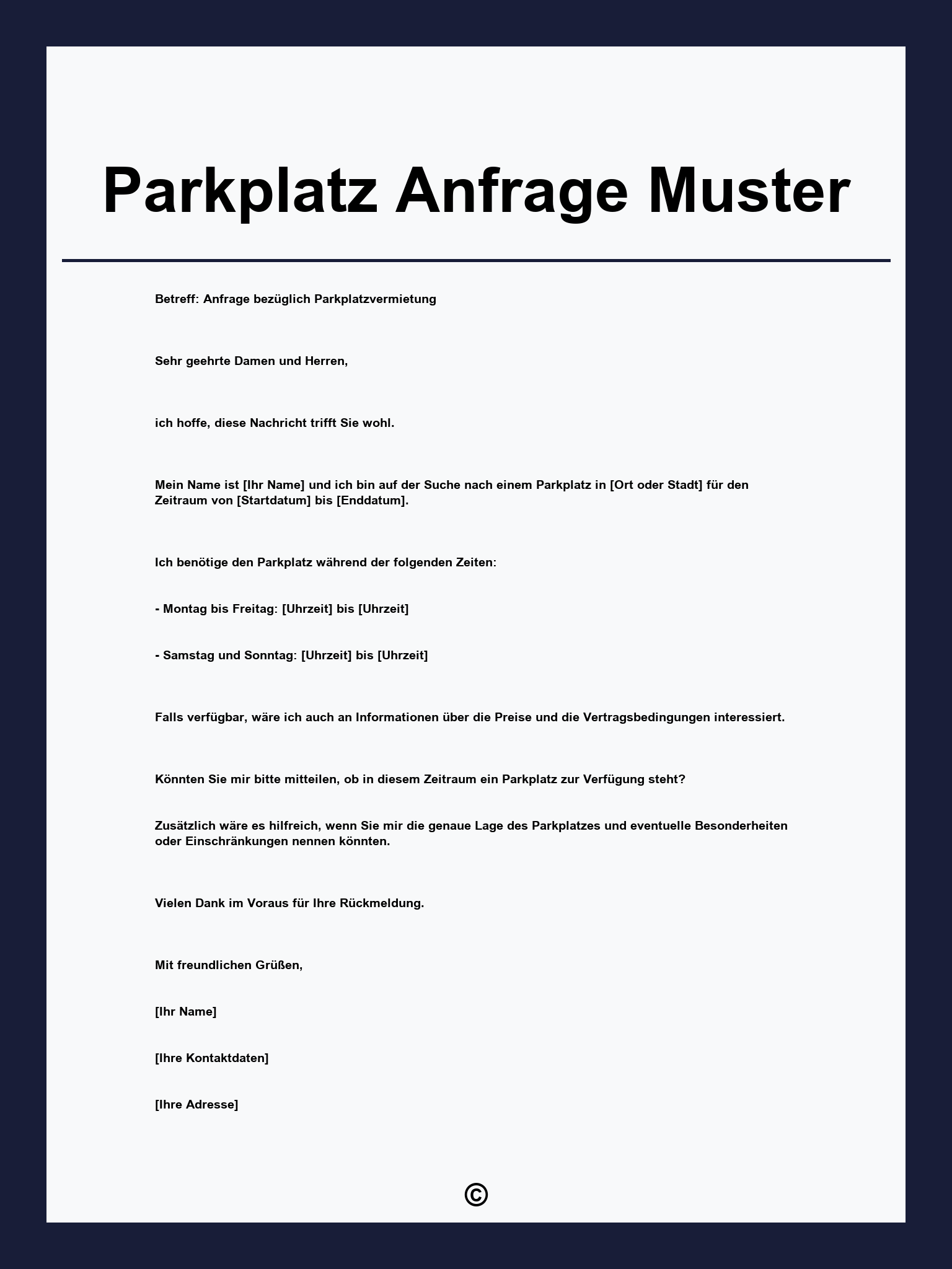 Parkplatz Anfrage Muster