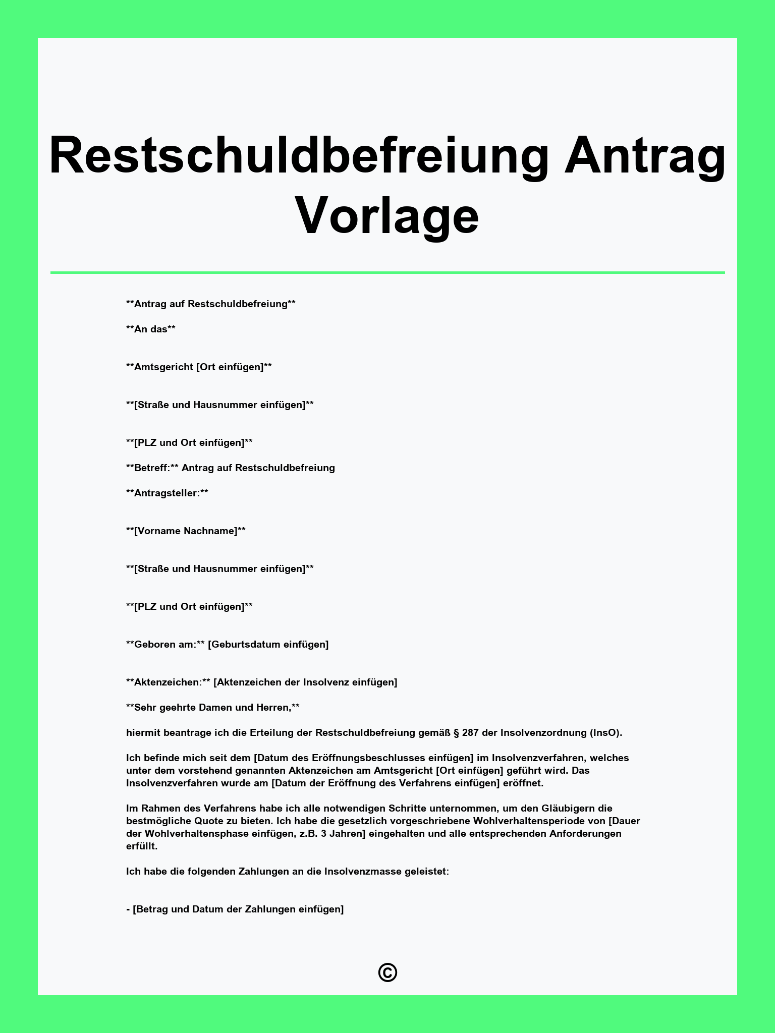 Restschuldbefreiung Antrag Vorlage