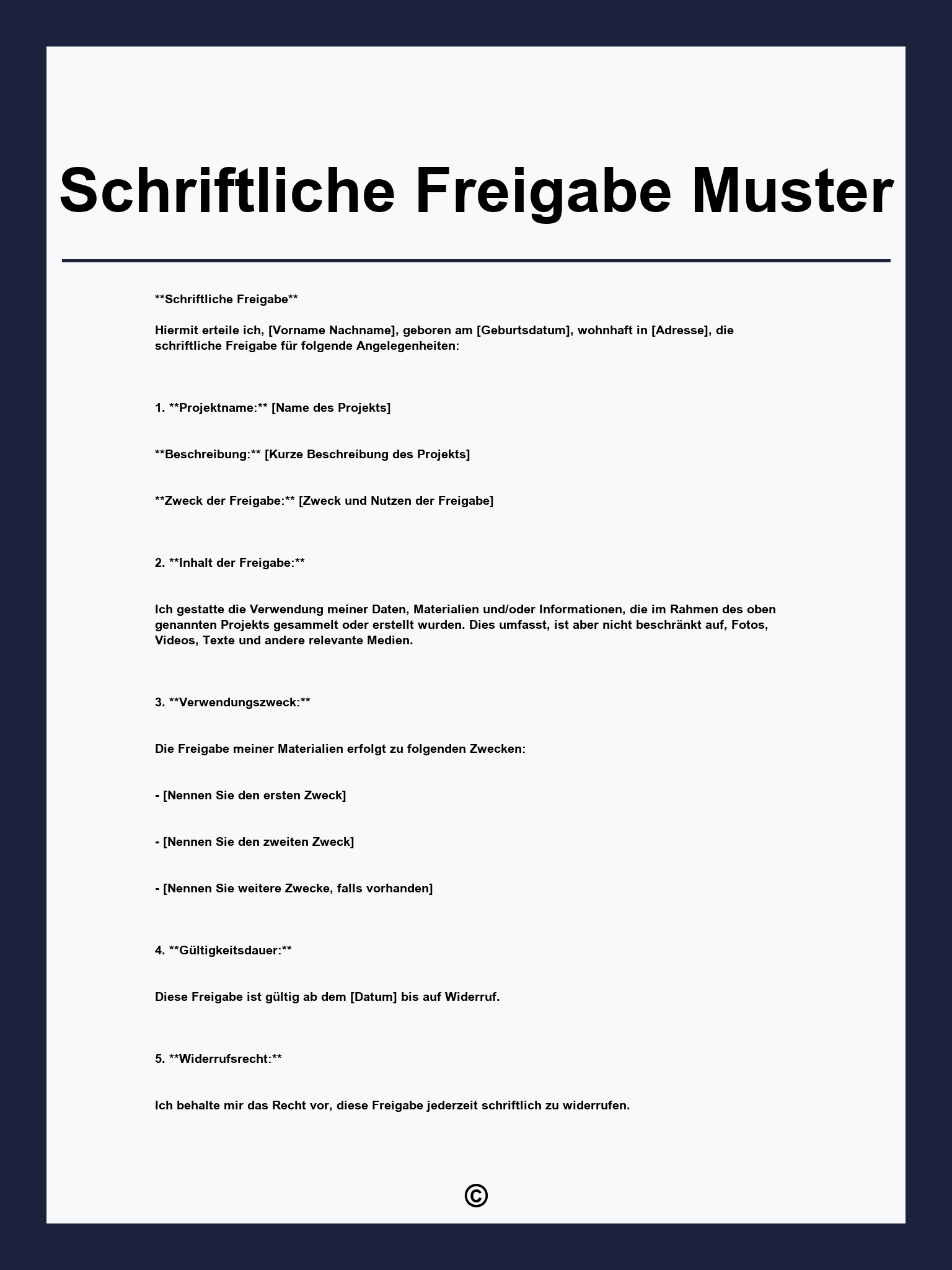 Schriftliche Freigabe Muster
