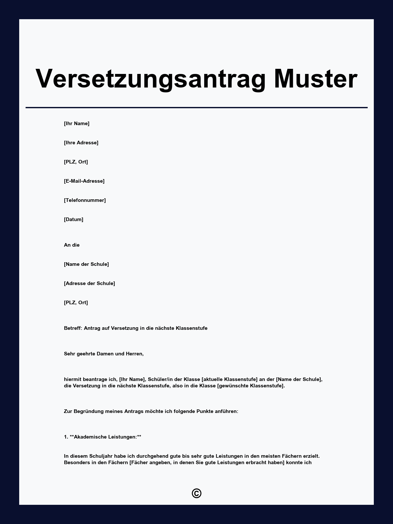 Versetzungsantrag Muster