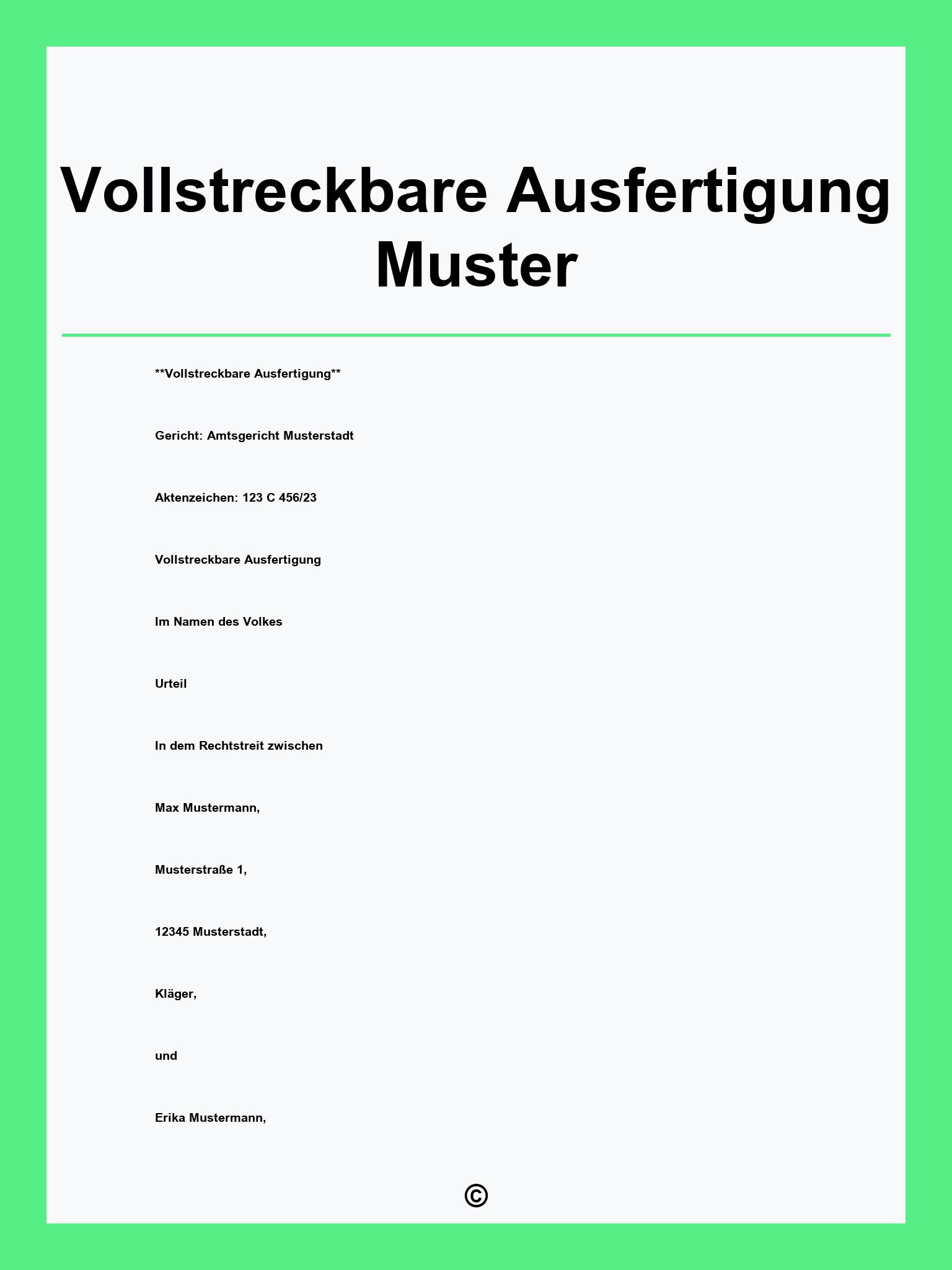 Vollstreckbare Ausfertigung Muster